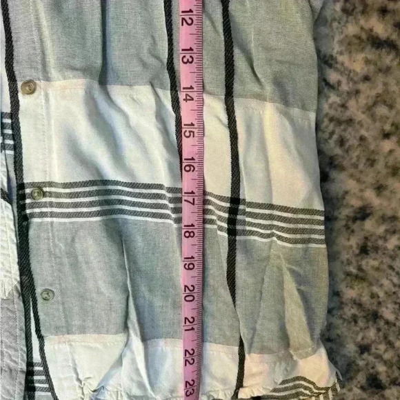 Lightweight, button-down, black, and white and gray plaid with the lines of pink - Picture 7 of 7